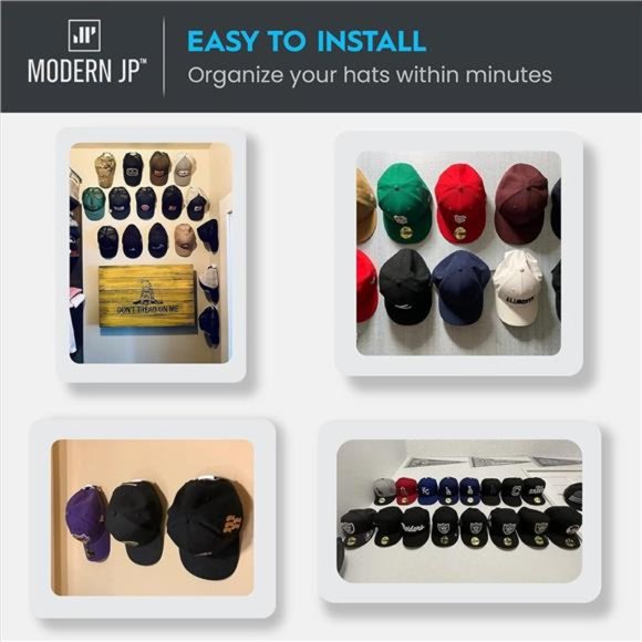 Adhesive Hat Hooks for Wall (8-Pack) - Minimalist Hat Rack Design, No Drilling - Picture 6 of 6